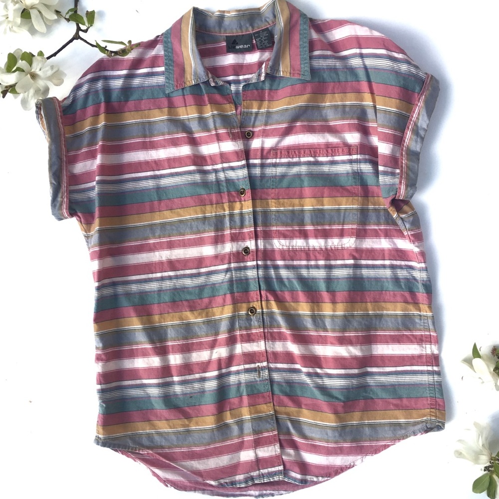 Vintage Liz Wear pastel striped button down blouse
